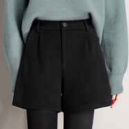 JIL ANON短褲女秋冬款外穿冬季2025新款顯瘦毛呢加厚寬松高腰闊腿a字靴褲 黑色 S 26