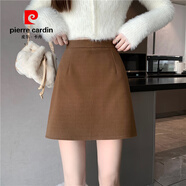 皮爾卡丹（pierre cardin）棕色加厚毛呢半身裙女秋冬高腰a字包臀美拉德止步空擋毛衣短裙褲 咖色 加厚 L