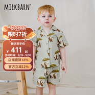 Milkbarn兒童襯衫短褲套裝寶寶夏季短袖衣服男女童休閑童裝2件套 熊貓綠 110 cm
