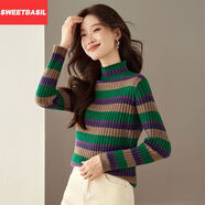 Sweet basil秋冬羊毛衫柔軟氣質(zhì)百搭舒適外穿顯瘦半高長(cháng)袖上衣女 圖片色 S   【80-90斤】