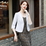 清雅若蘭小西裝春秋小外套短款女裝修身收腰工作服通勤白色職業(yè)裝黑小西服 白色（中袖） XL