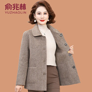 俞兆林（YUZHAOLIN）媽媽秋冬裝雙面毛呢外套氣質(zhì)2025新款中老年女裝春秋短款呢子上衣 3861-淺咖色 XL (參考90-105斤)