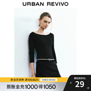 UR秋季新款女裝蕾絲花邊打底外穿修身長(cháng)袖T恤UYY440035 黑色 S