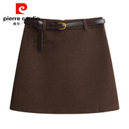 皮爾卡丹（pierre cardin）灰色毛呢a字半身裙女2025秋冬新款小個(gè)子加厚高腰包臀呢子短裙褲 咖啡色 L