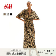 H&M2025年夏季新款女裝時尚休閑腰部系帶襯衫式連衣裙1217576 米色/豹紋 S 160/88