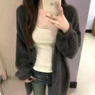 妙奕嘉毛衣開(kāi)衫外套女2025新款秋冬外搭針織開(kāi)衫上衣女士高級感毛衣寬松 毛絨V領(lǐng)針織開(kāi)衫毛衣【灰色】 均碼 【建議90-120斤】