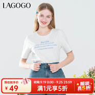 lagogo純棉字母刺繡灰色t恤女拉谷谷夏季新款舒適透氣短袖上衣 淺灰色(R3) S