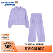 Skechers斯凱奇新款UNO女童糖果色外套休閑運(yùn)動(dòng)寬松長(zhǎng)褲套裝L424G105 紫玫瑰色/01NE 140 cm