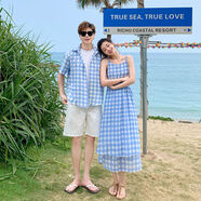 巴厘島三亞旅游度假風(fēng)蜜月情侶裝2022新款海邊沙灘套裝超仙連衣裙 格子0316男款不含T恤 M 男套裝M