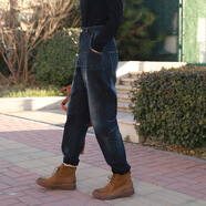 秋冬季節新款加絨加厚外穿彈力寬松哈倫顯瘦胖mm小腳牛仔褲女 深色 S