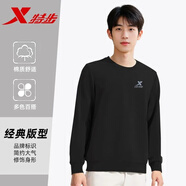 特步（XTEP）衛衣男士圓領(lǐng)套頭長(cháng)袖T恤青少年學(xué)生秋冬季棉質(zhì)打底衫運動(dòng)上衣男 黑色 S 165