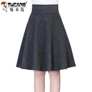 啄木鳥(niǎo)（TUCANO）高腰毛呢半身裙秋冬季女中裙子新款長(cháng)款松緊字裙大尺碼蓬蓬傘裙加 深灰色 無(wú)口袋 M