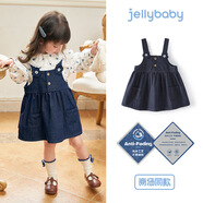 杰里貝比兒童吊帶裙新款女寶寶連衣裙防褪色小童裙子甜美牛仔裙 牛仔藍【防褪色牛仔】 90 cm【建議身高80-89cm】