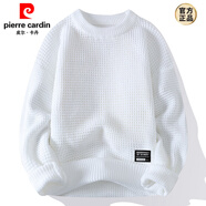 皮爾卡丹（pierre cardin）圓領(lǐng)針織打底衫男士秋冬季薄款粗線毛衣復(fù)古純色寬松線衣潮流上衣 9162 白色 L (約105~120斤可穿)