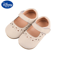 迪士尼（Disney）小童鏤空公主鞋休閑新款兒童透氣舒適皮鞋防滑女童韓版花朵單鞋子 米白-CB100 25碼鞋內長(cháng)15cm