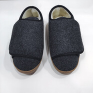 天歲男腳寬肥糖尿病足術(shù)后病人腳腫背高棉鞋易穿脫大腳骨變形老人寬松 黑灰加絨 M(41-42)