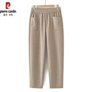 皮爾卡丹（pierre cardin）中老年女裝新款毛呢褲50-60歲大碼媽媽裝小腳褲休閑褲卡其色XL (90-105斤)
