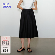 BLUE ERDOS桑蠶絲半裙女25春夏新款簡(jiǎn)約絲棉混紡輕薄舒適顯瘦A字裙傘裙 黑 XL (175)