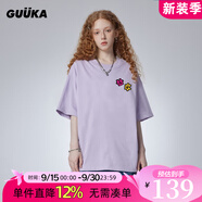 古由卡（GUUKA）xAGAHO聯(lián)名t恤男士短袖寬松潮流夏季25新款情侶裝休閑外穿打底衫 淺紫色 F4670 XL