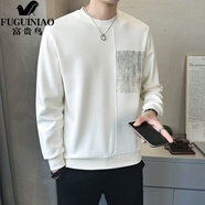 富貴鳥(niǎo)（FUGUINIAO）感圓領(lǐng)長(zhǎng)袖衛(wèi)衣男春秋季2025新款寬松拼接秋裝t恤打底衫上衣 白色 M