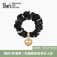 She's茜子發(fā)飾心形發(fā)圈大腸圈頭花頭繩馬尾皮筋綁頭發(fā)繩頭飾中秋禮物女 印花黑G1（配件升級款）