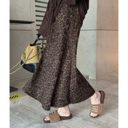 三棲虎豹紋半身長(cháng)裙大碼感時(shí)尚套裝女秋冬胖mm寬松長(cháng)袖針織上衣裙兩件套 單件 豹紋長(cháng)裙 M  85-108斤