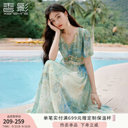 香影海邊度假暈染連衣裙女2025夏季新款民族風(fēng)波西米亞v領(lǐng)雪紡裙 綠花 連衣裙  L 165/88A/110-125斤