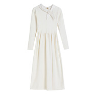 鴻思麟伊（HONGSILINYI）法式溫柔風(fēng)針織連衣裙秋冬安克拉紅打底裙中長A字裙日韓女裝 米杏 均碼