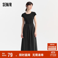 森馬連衣裙女圓領(lǐng)修身長裙氣質(zhì)時尚夏百搭拼接大擺裙107424114009