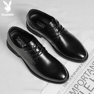 花花公子（PLAYBOY）皮鞋男鞋2025夏季英倫商務(wù)休閑鞋男款軟底正裝鞋 黑色 40