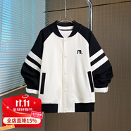 貝伊萌男童春秋棒球服外套2025新款中大童青少年男孩簡(jiǎn)約百搭運(yùn)動(dòng)上衣潮 黑色外套2507 180