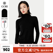 GOBI戈壁秋季高領雙翻領短款毛衣長袖女士打底針織衫 黑色 M