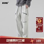 BJHG不計(jì)后果環(huán)保麂皮絨撞色拼接美式休閑褲潮牌男秋寬松直筒垂感長(zhǎng)褲 霜灰色 2XL