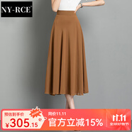 NY-RCE雪紡半身裙女2025夏季新款中長(zhǎng)款高腰垂感純色a字裙修身大擺裙 棕色 S 1.8-1.9尺