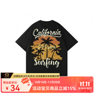 木村三社（MuCunSanShe）椰樹(shù)字母印花300克重磅夏季潮流寬松休閑短230g重磅純棉 黑色-230克 S 建議150-160cm/80-100斤