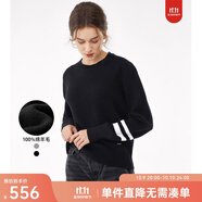 Navigare意大利小帆船純羊毛衫女士秋冬款保暖毛衣圓領(lǐng)針織衫內(nèi)搭打底衫 黑 L