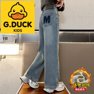 G.duckG.DUCKKIDS秋冬中大童休閑長(cháng)褲子 藍色加絨 160