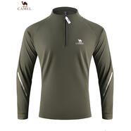 駱駝（CAMEL）爆款衛衣長(cháng)袖T恤男半拉鏈套頭衫純色戶(hù)外長(cháng)袖打底衫彈力速干上衣 軍綠色 M  建議100-120斤