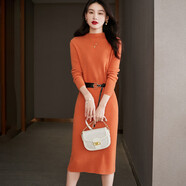奢汐（Srcr）純羊毛連衣裙附腰帶春秋半高領(lǐng)中長(cháng)款內搭打底裙休閑針織裙女