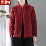恒源祥夾棉大碼女裝小棉襖復(fù)古寬松立領(lǐng)秋冬棉服菱形格短款棉衣外套女 磚紅色-旗艦款 L 建議110-130斤以內(nèi)
