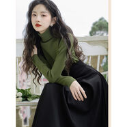 秋冬套裝女款2025新款森女系高領(lǐng)毛衣穿搭赫本風(fēng)背帶小黑裙兩件套 黑色背帶裙 S