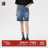 播休閑簡(jiǎn)約緊身顯瘦時(shí)尚直筒短褲五分牛仔褲女DDQ2KD5114 B59牛仔藍(lán) M