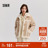 森馬（Semir）外套女牛角扣翻領寬松文藝2024冬季仿麂皮仿兔毛夾克109724108011