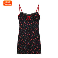 婍妡（Qeeshine）法式辣妹碎花吊帶連衣裙女夏季溫柔風(fēng)甜美包臀短裙子套裝 【蕾絲邊吊帶連衣裙】 S 建議90斤內