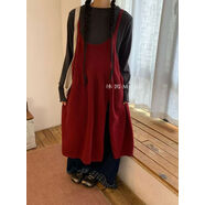 小紅書(shū)同款沐皙家2025秋季森女文藝少女氣質(zhì)針織毛衣吊帶連衣裙女 松綠 均碼