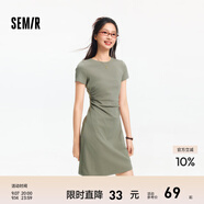 森馬（Semir）連衣裙女收腰T恤裙小心機夏季2025新款繡花圓領短裙簡約休閑 橄欖綠A41805 M