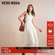 VEROMODA新款氣質女人度假風純色無袖蕾絲拼接連衣背心裙子 本白色 XL
