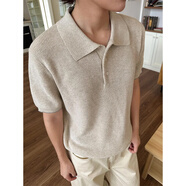 M&E【EME】新貴高奢夏季針織棉麻花紗老錢(qián)風(fēng)松弛透氣polo短袖針織衫 駝色 M