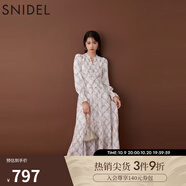 SNIDEL秋冬甜美泡泡袖立領(lǐng)格紋收腰百褶連衣裙SWFO245130 灰白色 S （0）