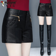 啄木鳥(niǎo)（TUCANO）真皮皮短褲女2025秋冬季新款高腰顯瘦時(shí)尚打底皮褲綿皮外穿靴褲 5570#黑色 常規 L 28